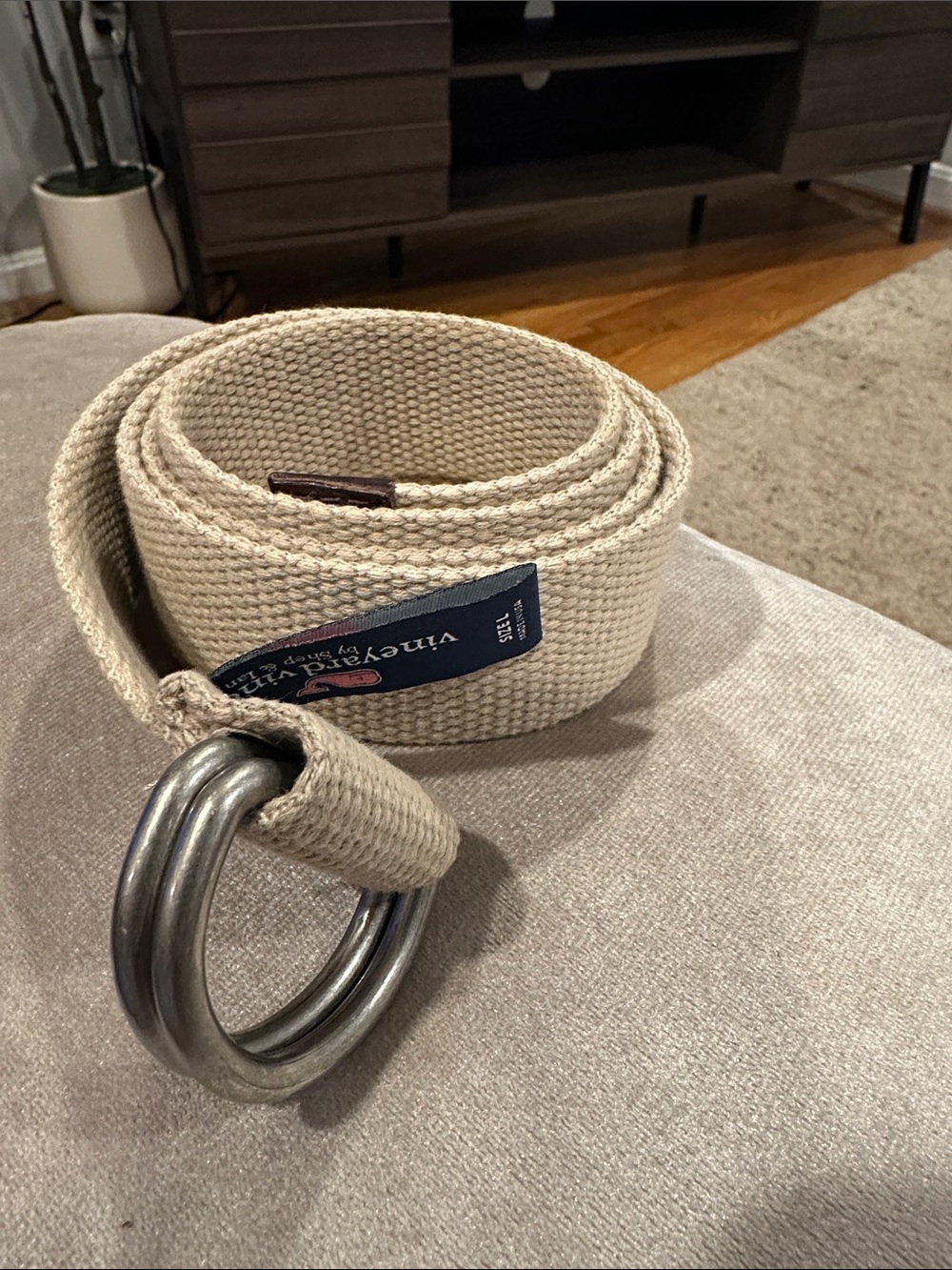 Vineyard Vines Cream Canvas D-Ring Belt
